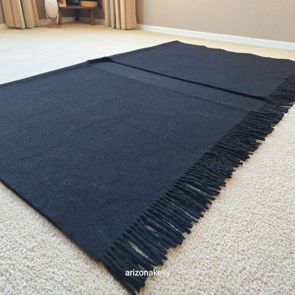 Oversized THICK Wool Wrap Flawless Black Fringe Men's Tall Plus - Picture 7 of 15